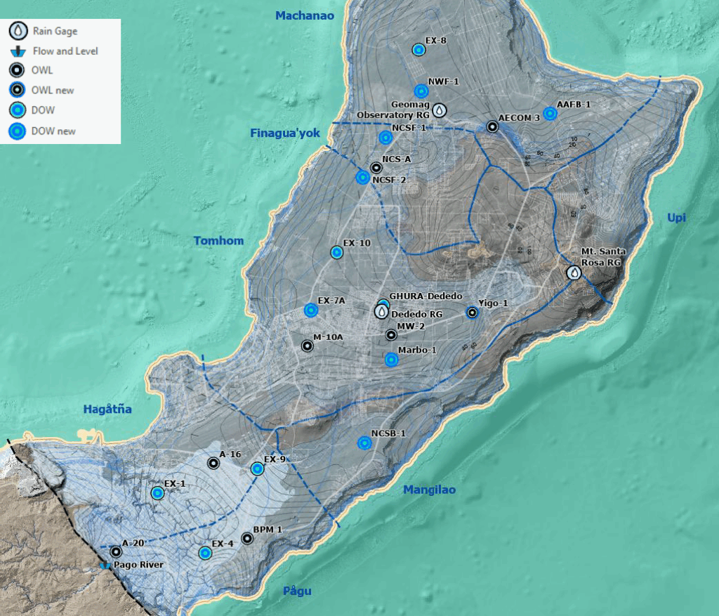 map of well and rain gauge stations